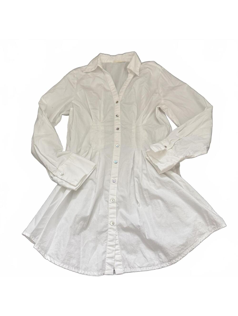 Lilla P Small White Button Front Fit Flare Poplin Shirt Dress Tunic Womens